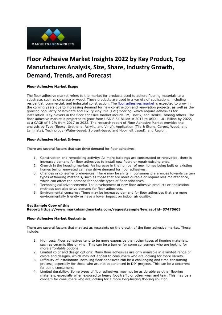 floor adhesive market insights 2022