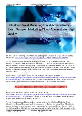 Salesforce Valid Marketing-Cloud-Administrator Exam Sample | Marketing-Cloud-Administrator High Quality