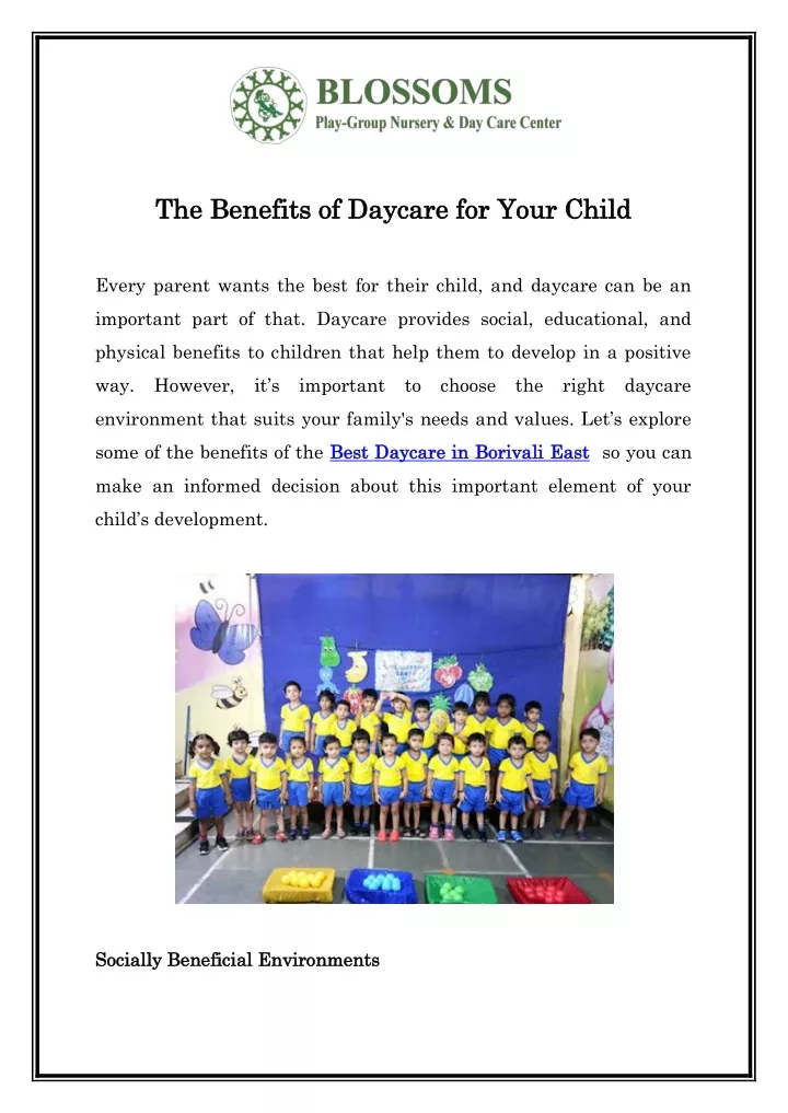 the benefits of daycare for your child