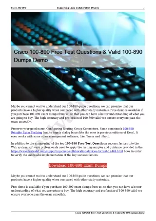 Cisco 100-890 Free Test Questions & Valid 100-890 Dumps Demo