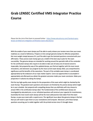 grab lensec certified vms integrator practice