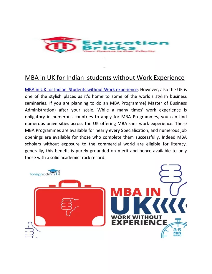 mba in uk for indian students without work
