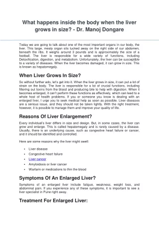 what happens inside the body when the liver grows