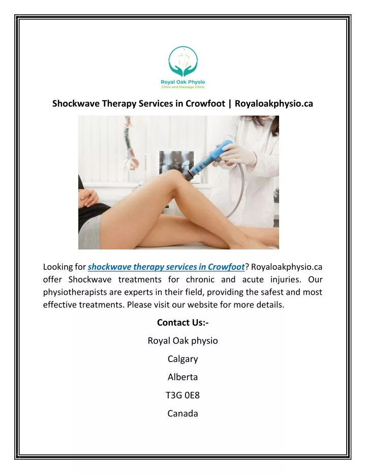 shockwave therapy services in crowfoot