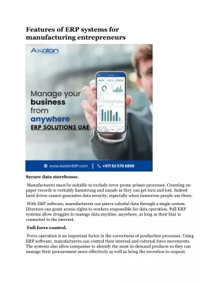 features of erp systems for manufacturing