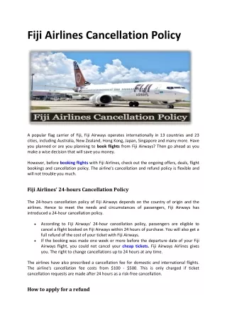 Fiji Airlines Cancellation Policy
