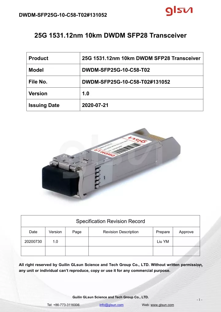 dwdm sfp25g 10 c58 t02 131052