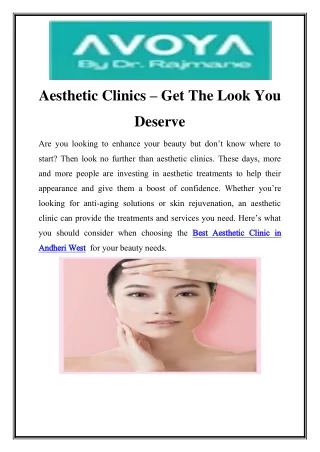 Best Aesthetic Clinic in Andheri West Call-8451839854