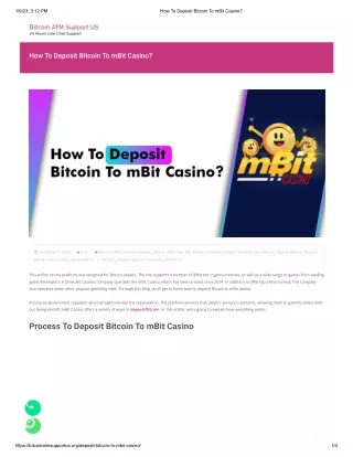 1(855) 625-8271 How To Deposit Bitcoin To mBit Casino?