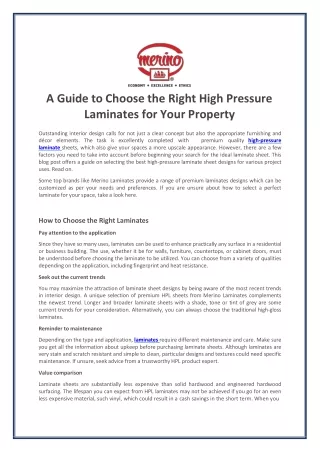 a guide to choose the right high pressure laminates for your property