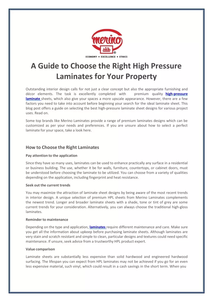 PPT - A Guide To Choose The Right High Pressure Laminates For Your ...