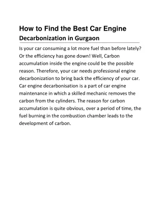 How to Find the Best Car Engine Decarbonization in Gurgaon