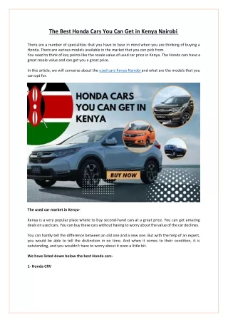 The Best Honda Cars You Can Get in Kenya Nairobi
