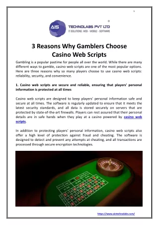 3 Reasons Why Gamblers Choose Casino Web Scripts