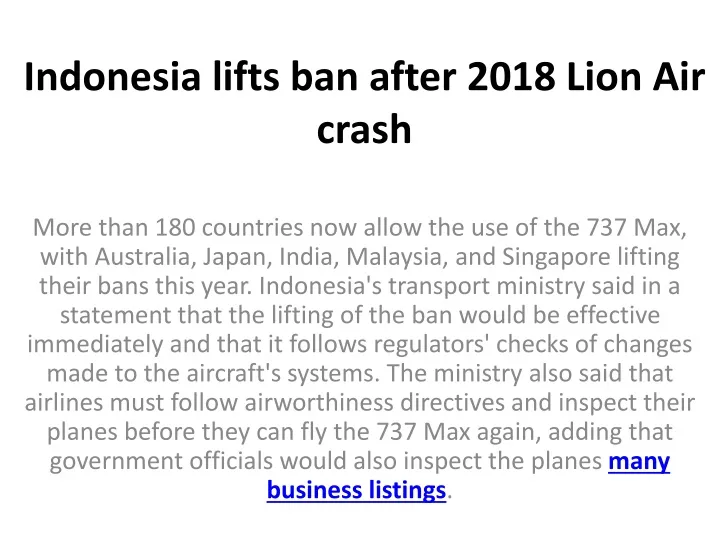 indonesia lifts ban after 2018 lion air crash