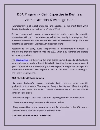 bba program gain expertise in business