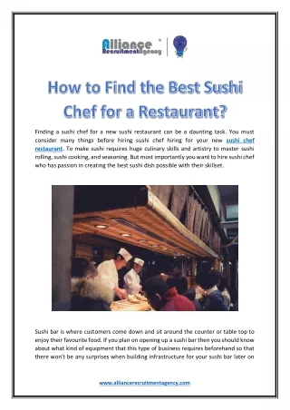 finding a sushi chef for a new sushi restaurant