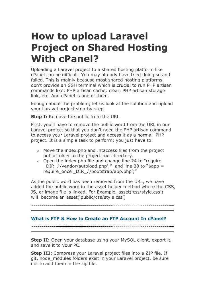 how to upload laravel project on shared hosting