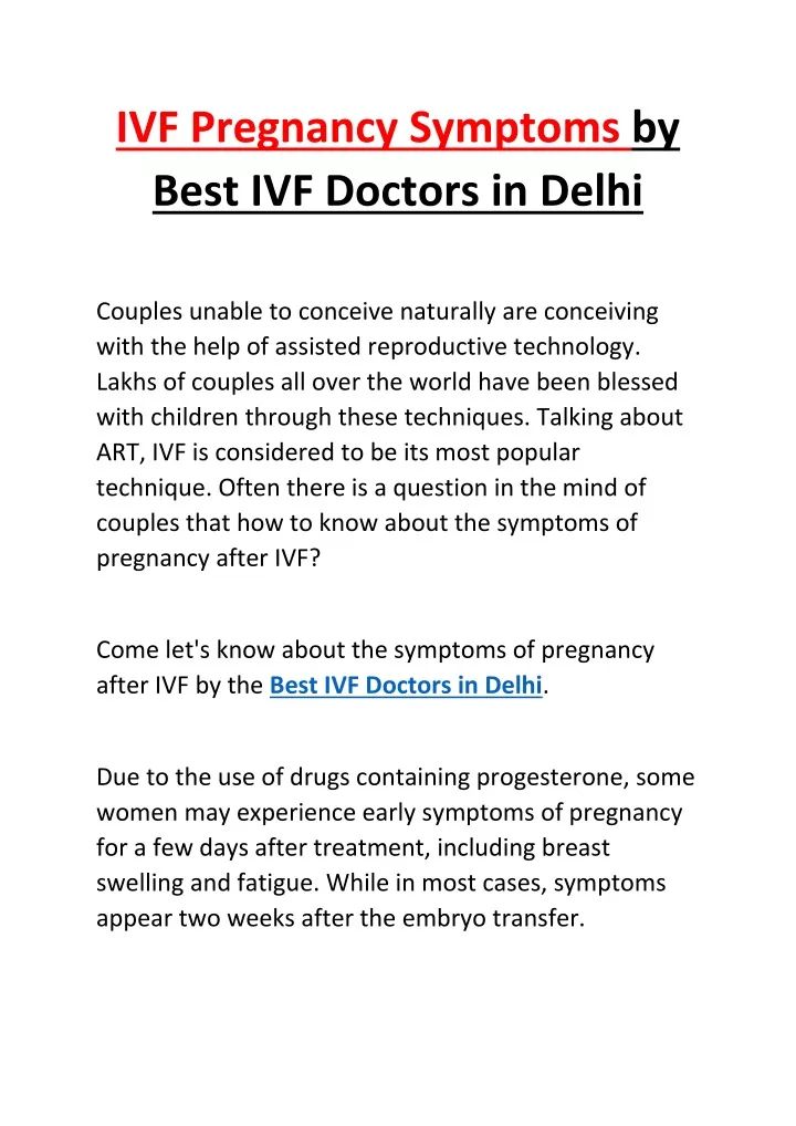 ivf pregnancy symptoms by best ivf doctors