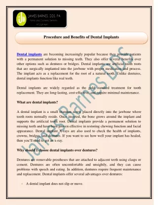procedure and benefits of dental implants