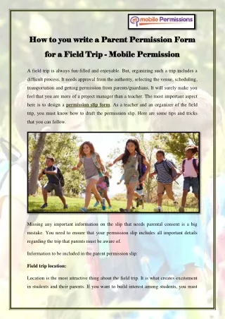 How to you write a Parent Permission Form for a Field Trip - Mobile Permission