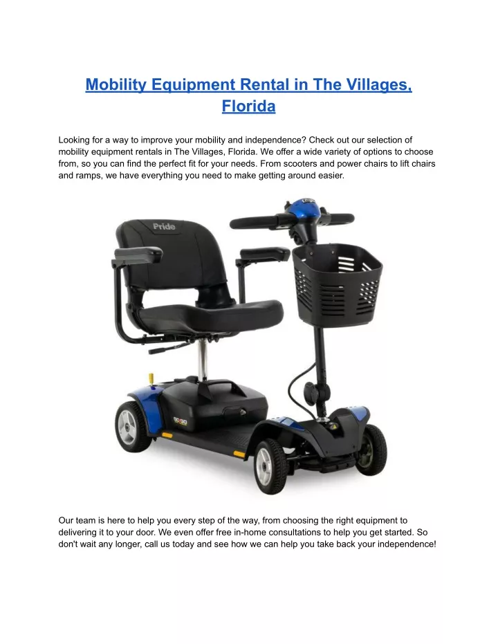 mobility equipment rental in the villages florida