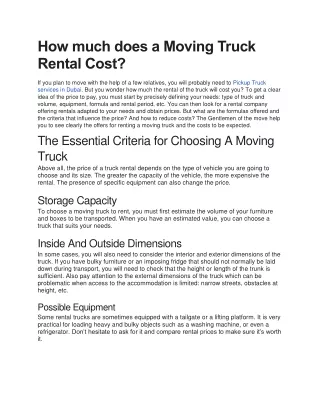 How much does a Moving Truck Rental Cost