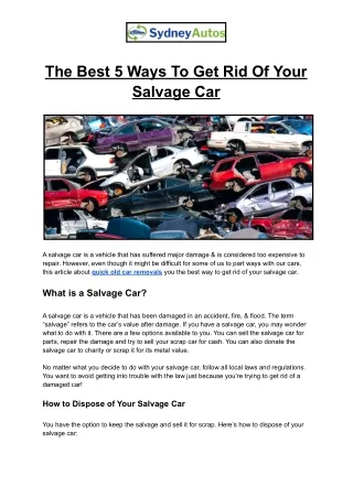 The Best 5 Ways To Get Rid Of Your Salvage Car