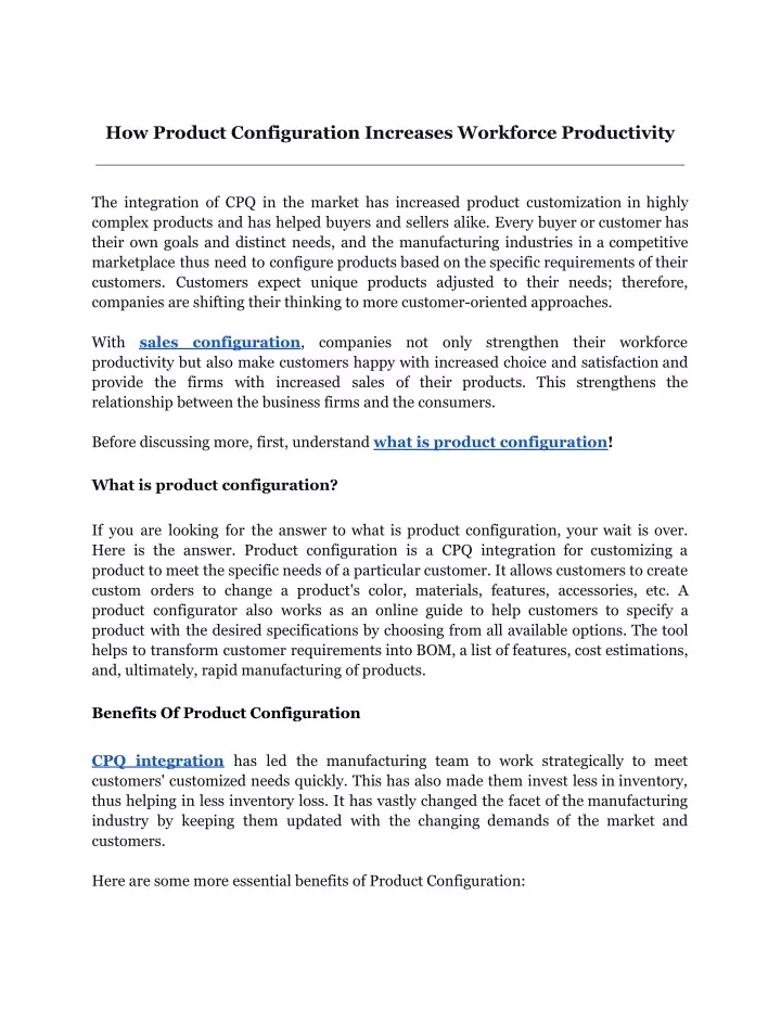 how product configuration increases workforce