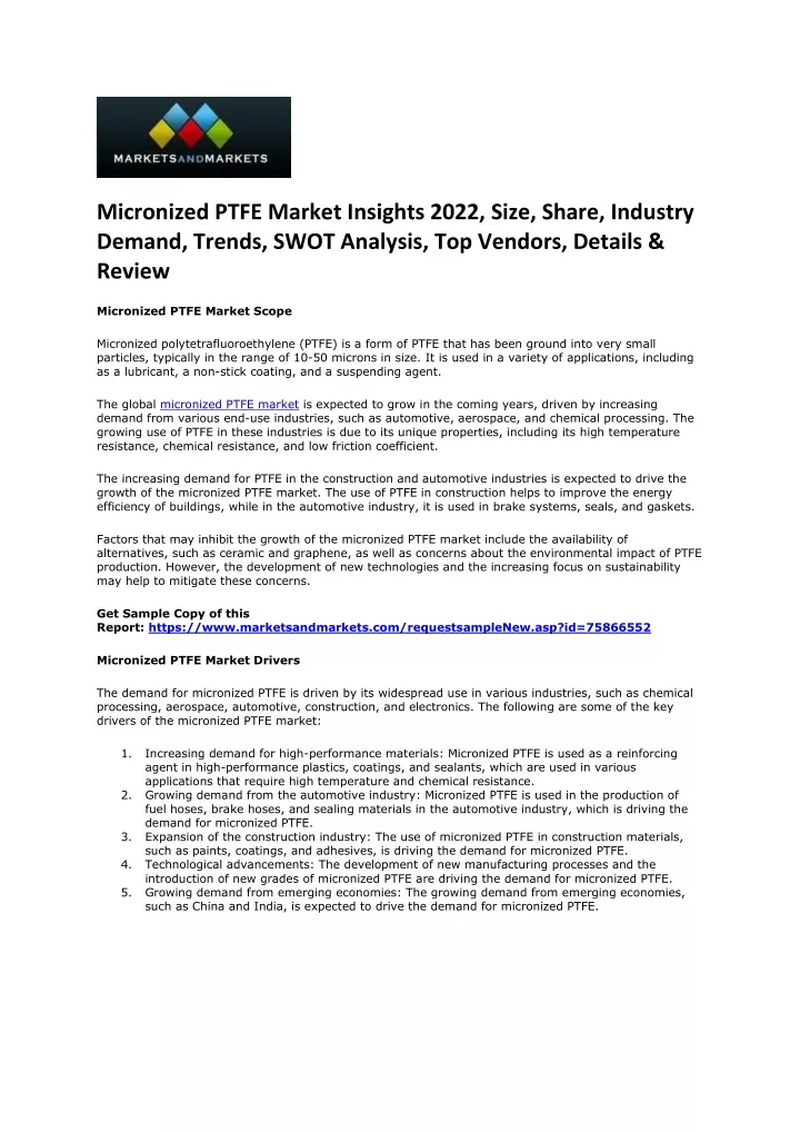 micronized ptfe market insights 2022 size share