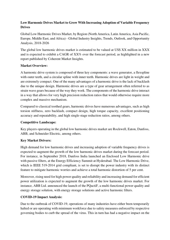 low harmonic drives market to grow with