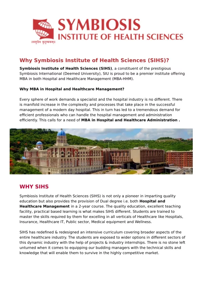 why symbiosis institute of health sciences sihs