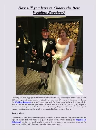 How will you have to Choose the Best Wedding Bagpiper?