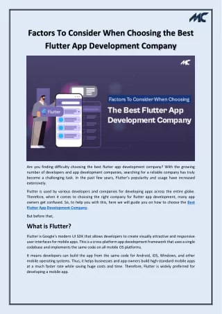 Factors To Consider When Choosing the Best Flutter App Development Company