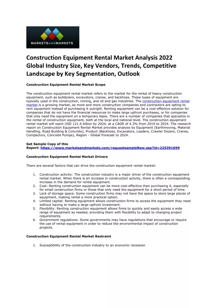 construction equipment rental market analysis