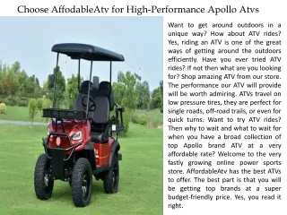 choose affodableatv for high performance apollo