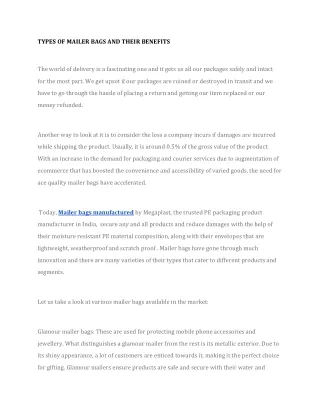 TYPES OF MAILER BAGS AND THEIR BENEFITS