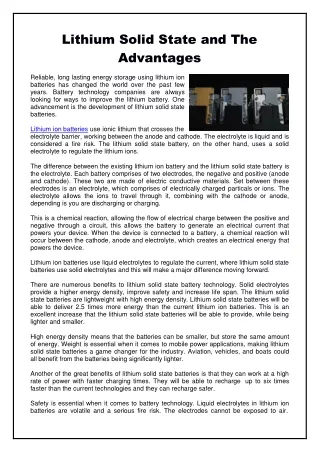 lithium solid state and the advantages