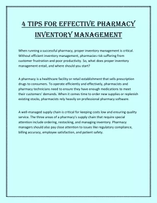 4 Tips For Effective Pharmacy Inventory Management