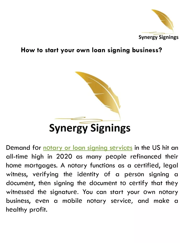 how to start your own loan signing business