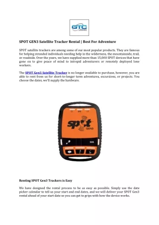 SPOT GEN3 Satellite Tracker Rental