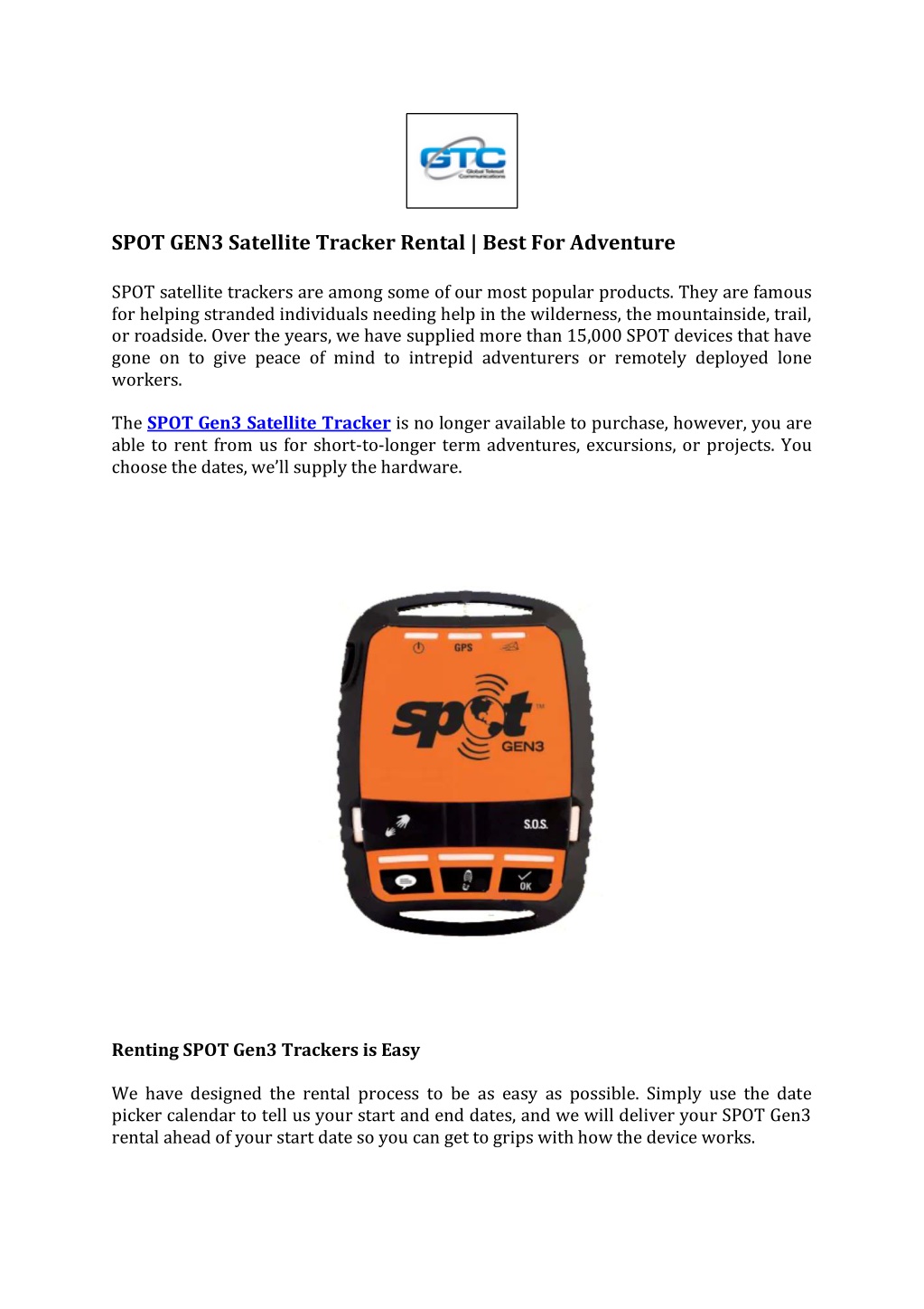 PPT - SPOT GEN3 Satellite Tracker Rental PowerPoint Presentation, free ...