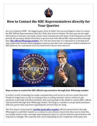 How to Contact the KBC Representatives directly for Your Queries