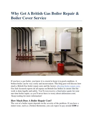 Why Get A British Gas Boiler Repair