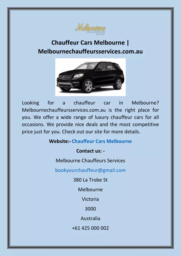 chauffeur cars melbourne