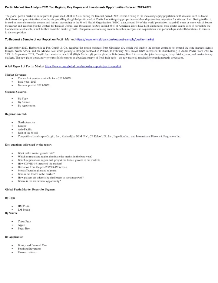 pectin market size analysis 2021 top regions