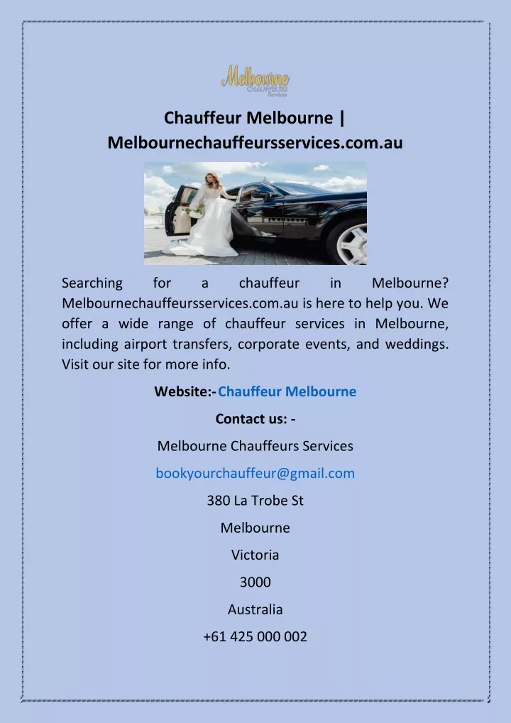 chauffeur melbourne melbournechauffeursservices