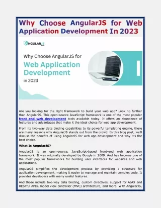 Why Choose AngularJS for Web Application Development In 2023