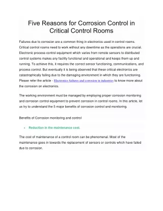 Five Reasons for Corrosion Control in Critical Control Rooms