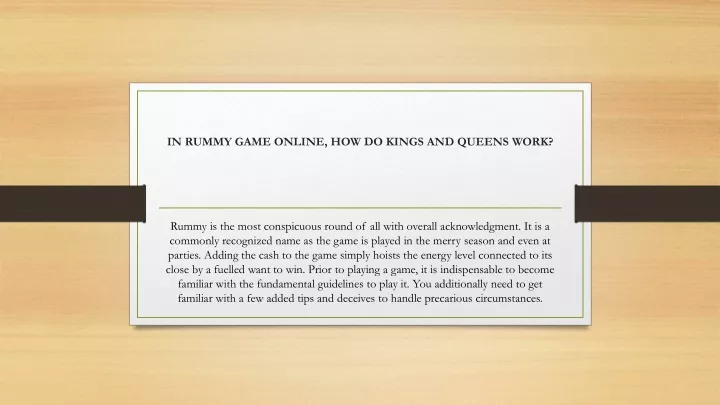 in rummy game online how do kings and queens work